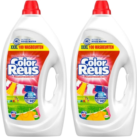 2x Witte Reus Vloeibaar Wasmiddel Color Reus 100 wasbeurten 4,5 liter