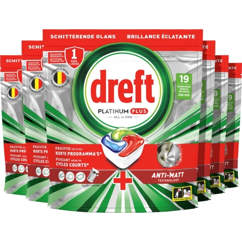 6x Dreft Vaatwastabletten Platinum Plus All In One 19 stuks