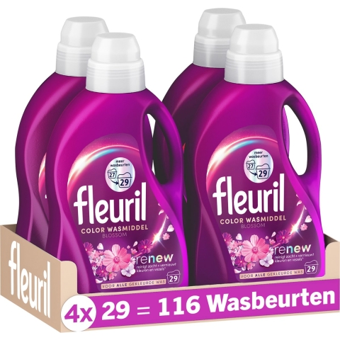 4x Fleuril Color Blossom Wasmiddel 29 wasbeurten 1,305 liter
