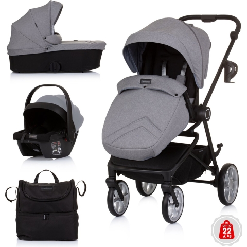 Chipolino Linea Opvouwbare 3 in 1 Kinderwagen met Reiswieg & Autostoel Ash Grey