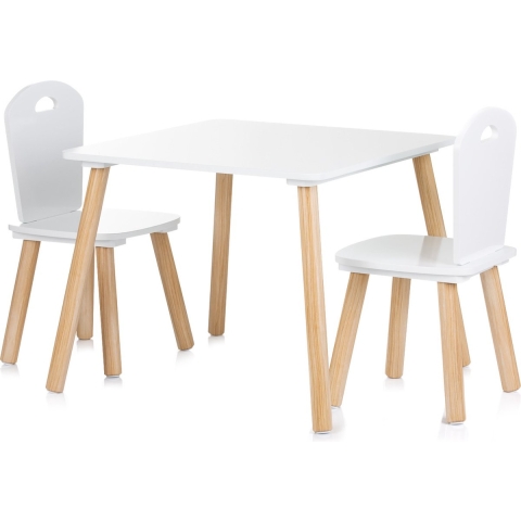 Chipolino Houten Kindertafel Speeltafel met 2 Stoelen Wit/Naturel