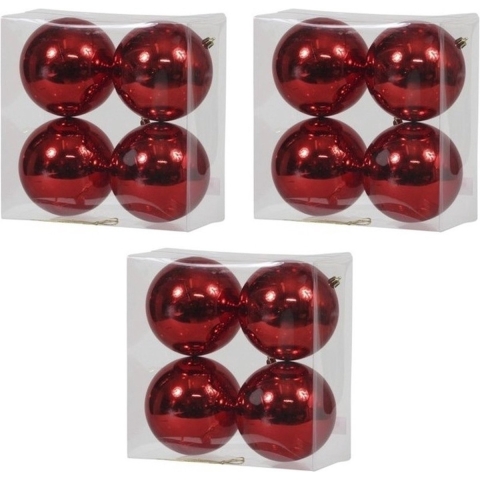 12x Rode kerstballen 12 cm kunststof glans -
