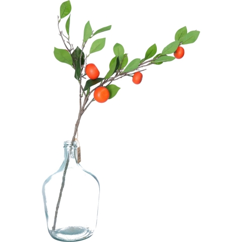 Kunstbloem citrusfruit tak clementine/mandarijn - 5x - 80 cm - oranje - losse steel - Kunst zijdeblo -