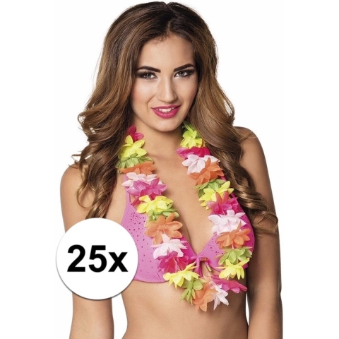 25x Gekleurde Hawaii kransen 50 cm -