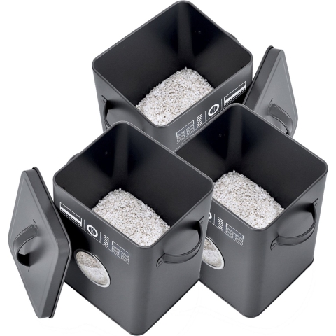 Wasmiddel/tablet bewaarblik - 3x - metaal - antraciet - deksel met handvat - 18 x 15 x 23 cm -
