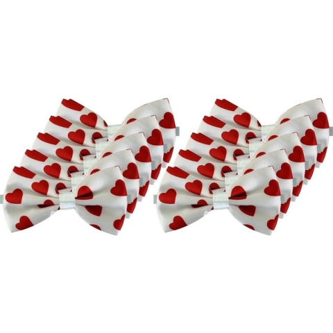 Vlinderstrikje - 10x - wit met rode hartjes - voor dames/heren - Cupido/Valentijn strikje -