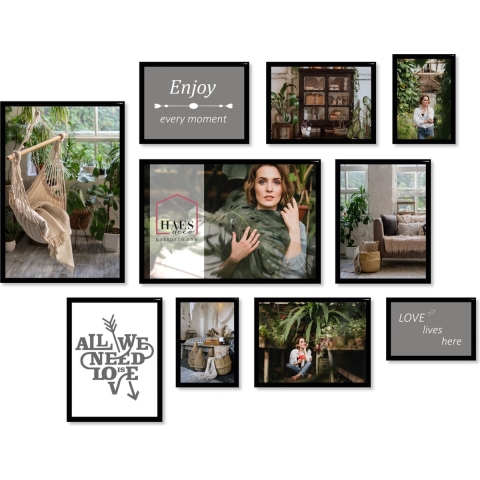 Haes Deco - Collage set met 10 kunststof fotolijsten zwart Easy Frame - EFS105B