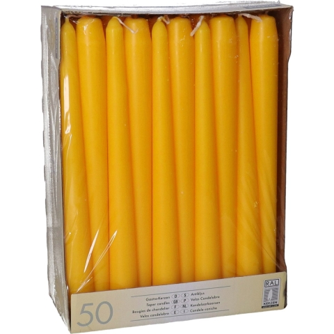 Dinerkaarsen/kandelaarkaarsen Mega pack - 50x stuks - donkergeel - Gotisch - 25 cm -