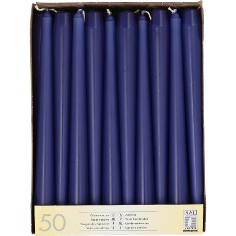 Dinerkaarsen/kandelaarkaarsen - 50x stuks - Blauw - Gotisch- 25 cm - Tafel decoratie kaarsen -