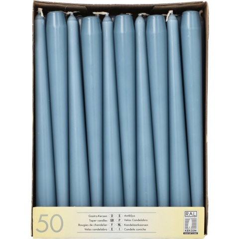 Dinerkaarsen - Mega pack - 50x st - ijsblauw - 25 cm - Gotisch - kandelaarkaarsen -