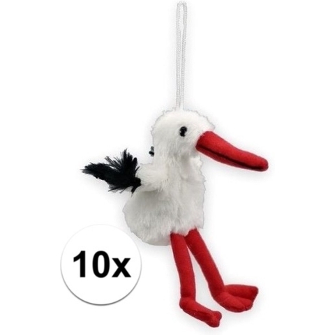 10x Grote sleutelhangers pluche ooievaar 11 cm -