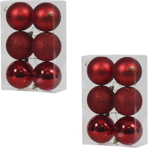 36x Rode kunststof kerstballen 8 cm glans/mat/glitter -