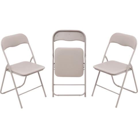 Klapstoel met pvc zitting - 3x - beige - 44 x 48 x 79 cm - metaal -
