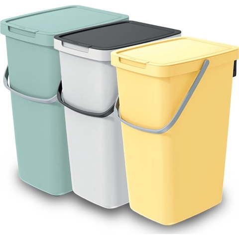 GFT/rest afvalbakken set - 3x - 20L - Groen/geel/wit - 23 x 29 x 45 cm - afval scheiden -