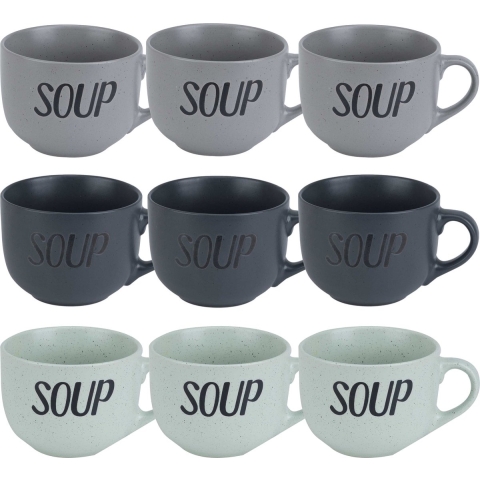 Cosy & Trendy Soepbekers/soepkommen - set 9x stuks - 11 x 8 cm - 510 ml - keramiek - mix kleuren -