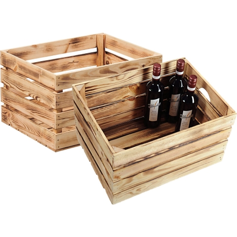 Fruitkisten opslagbox - 2x - old look - lichtbruin - hout - L46 x B36 x H28 cm -