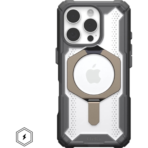 Urban Armor Gear Plasma XTE MagSafe Kickstand Case Backcover Apple iPhone 16 Pro Grijs, Transparant, Titaan MagSafe compatible