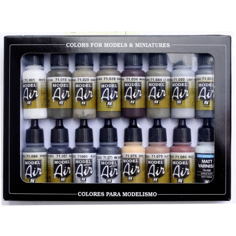 Vallejo 71194 Modelspoor mengkleur Wit, Donkergroen, Zand, Aarde (mat), Mahonie, Grijs, Lichtgrijs, Donkergrijs, Pantser-grijs (mat), Zwart, Roest, Metaal,