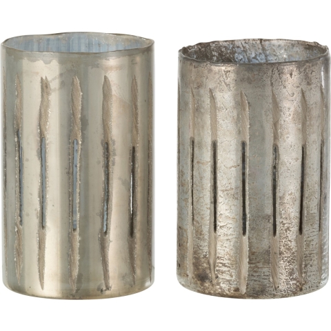 J-Line windlicht Streep - glas - blauw - large - 2 stuks