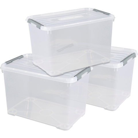 Curver Handy+ Opbergbox - 65L - 3 stuks - Transparant met deksel