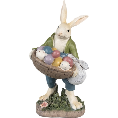 Clayre & Eef Beeld Konijn 32 cm Beige Groen Polyresin Paasdecoratie