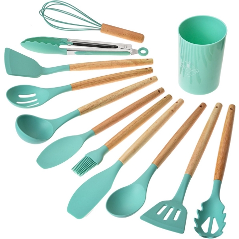 Clayre & Eef 12-delig Keukengerei met Organizer Ø 8x32 cm Groen