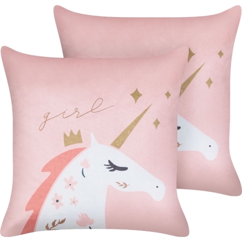 Beliani - UNIOLA - Sierkussen set van 2 - Roze - Fluweel