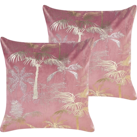 Beliani-CARANDAY-Sierkussen set van 2-Roze-45 x 45 cm-Fluweel