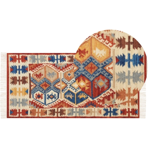 Beliani - VANASHEN - Kelim vloerkleed - Multicolor - 80 x 150 cm - Wol