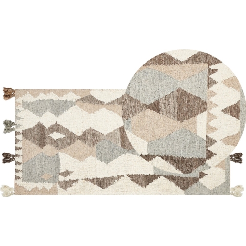Beliani-ARALEZ-Kelim vloerkleed-Multicolor|Bruin-80 x 150 cm-Wol