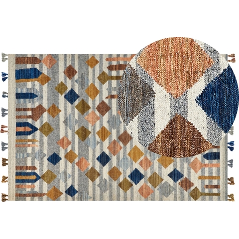 Beliani-KASAKH-Kelim vloerkleed-Multicolor|Groen-200 x 300 cm-Wol