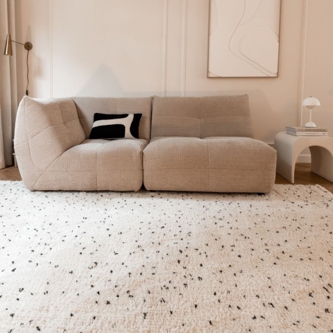 Berber Hoogpolig Vloerkleed Dip Wit|Zwart