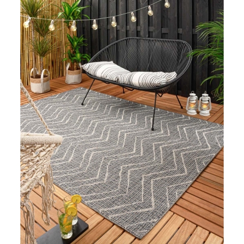 Boho&me Buitenkleed zig zag Summer - blauwgrijs - 140x200 cm
