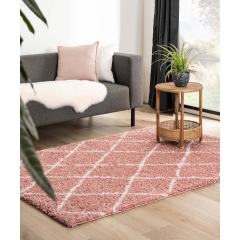 Boho&me Hoogpolig vloerkleed ruiten Habitat - roze|wit - 200x300 cm