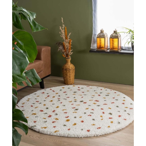 Boho&me Rond hoogpolig vloerkleed stippen Artisan - wit|multi - 280 cm