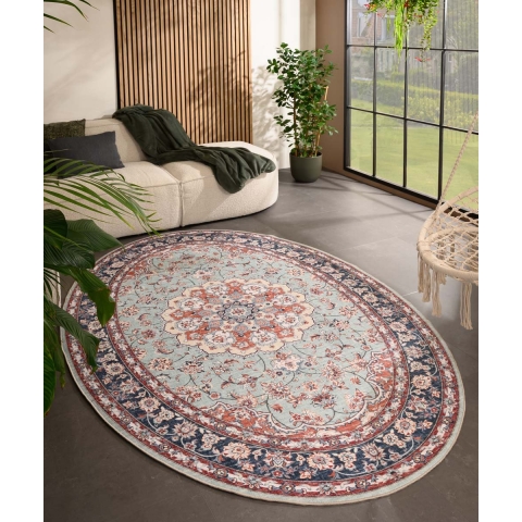 Heritaged Buitenkleed ovaal Vintage - Valenca Nova saliegroen|rood -