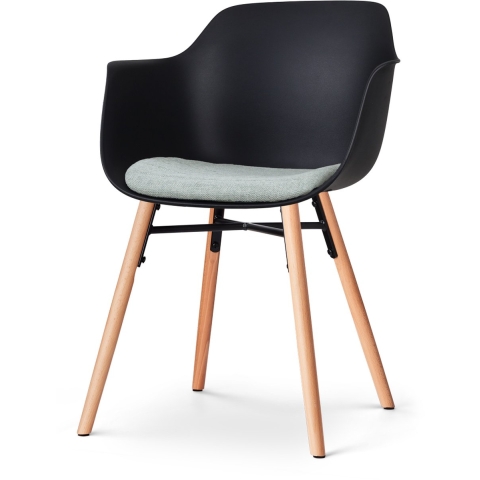 Nolon Nena-Liz Eetkamerstoel Zwart - Armleuning - Zacht Groen Kussen