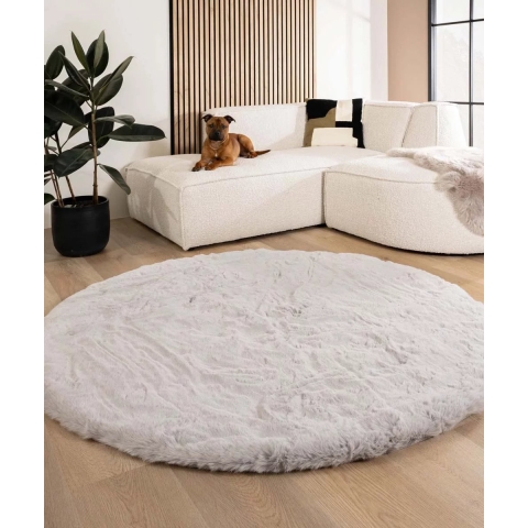 Tapeso Fluffy vloerkleed rond - Comfy Deluxe lichtgrijs - 100 cm rond