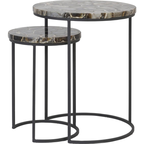 Light&living Bijzettafel S|2 Ø28x42+Ø41x50 cm AXAT agaat bruin+zwart