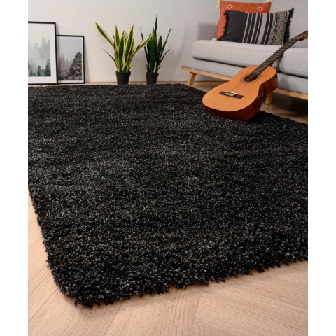 Tapeso Hoogpolig vloerkleed shaggy Grand effen - antraciet - 240x340