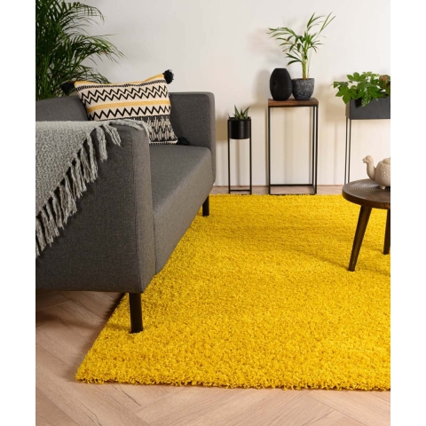 Tapeso Hoogpolig vloerkleed shaggy Trend effen - geel - 200x300 cm