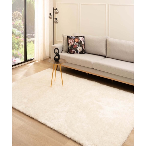 Tapeso Hoogpolig vloerkleed velvet - Posh wit - 120x180 cm