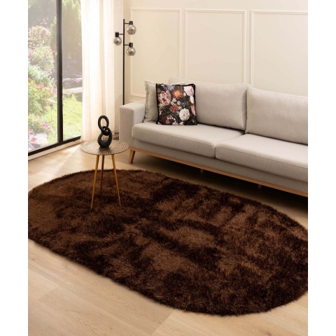 Tapeso Ovaal hoogpolig vloerkleed velvet - Posh donkerbruin - 240x340