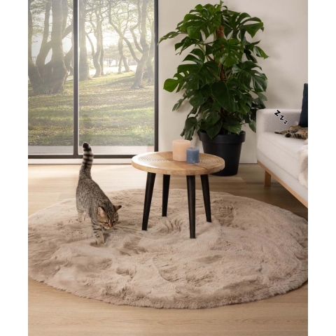 Tapeso Rond hoogpolig vloerkleed - Comfy plus - taupe - 100 cm rond