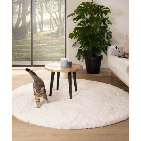Tapeso Rond hoogpolig vloerkleed - Comfy plus - wit - 100 cm rond