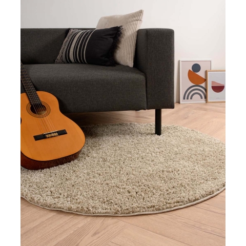 Tapeso Rond hoogpolig vloerkleed shaggy Trend effen - champagne - 200