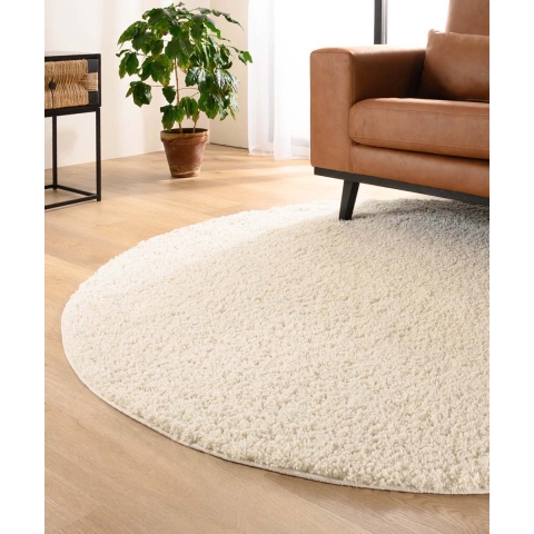 Tapeso Rond hoogpolig vloerkleed shaggy Trend effen - ivoor - 160 cm
