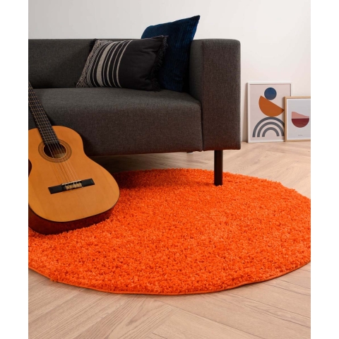 Tapeso Rond hoogpolig vloerkleed shaggy Trend effen - oranje - 200 cm