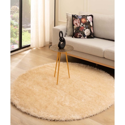 Tapeso Rond hoogpolig vloerkleed velvet - Posh champagne - 280 cm rond