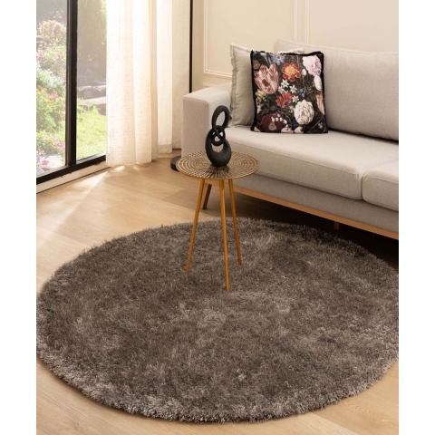 Tapeso Rond hoogpolig vloerkleed velvet - Posh grijs - 240 cm rond